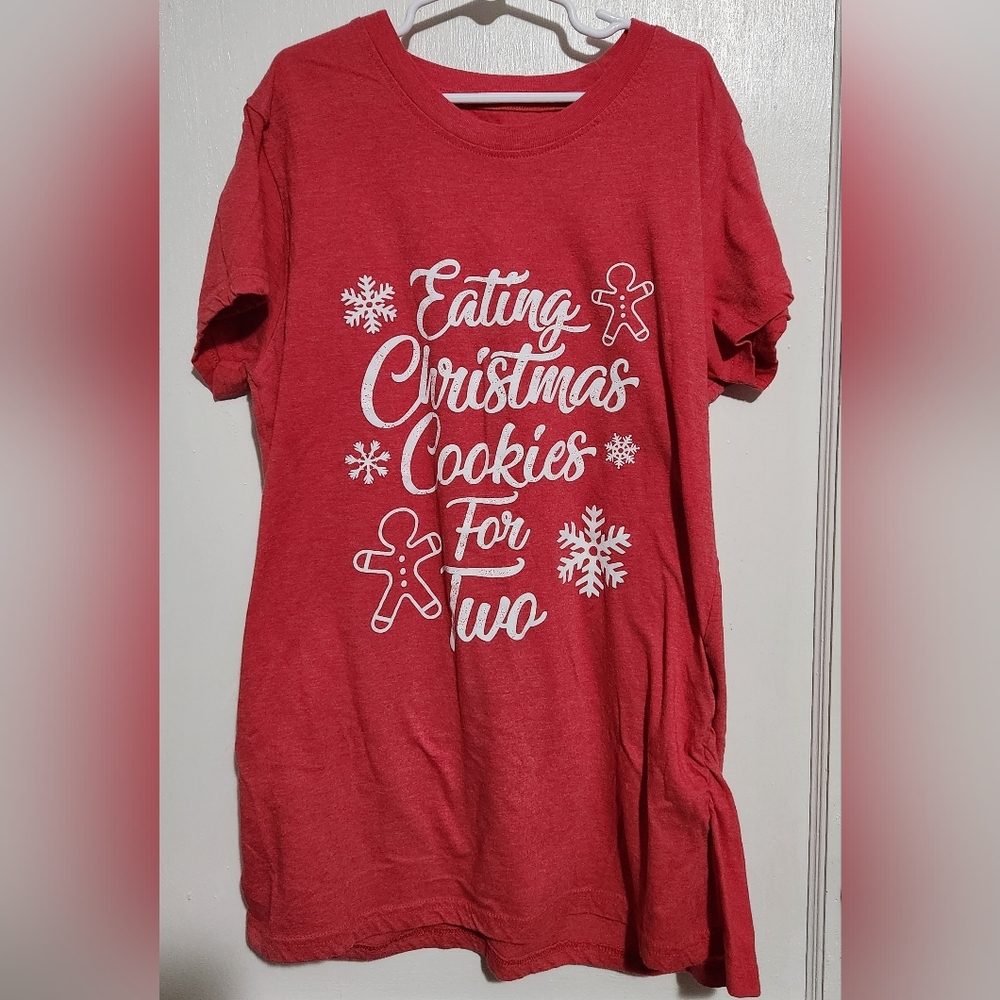 Womens Maternity Christmas Shirt Eating Christmas Cookies For Two